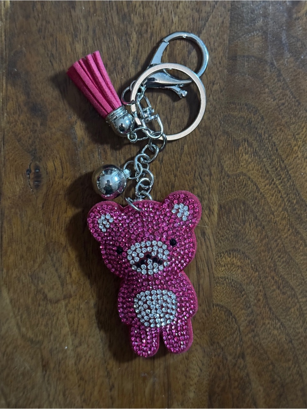 Pink Rhinestone Teddy Bear Keychain Bag Charm